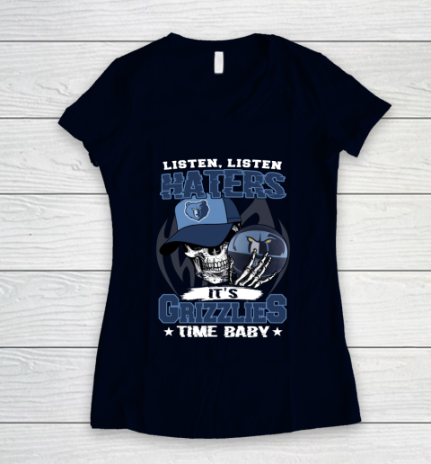 Listen Haters It is GRIZZLIES Time Baby NBA Women's V-Neck T-Shirt 2