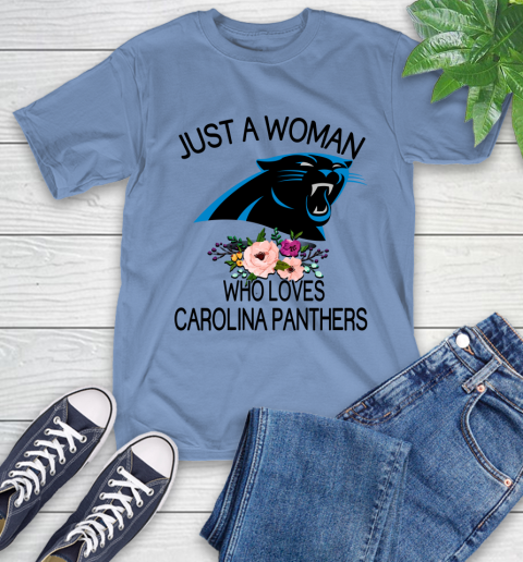 NFL Just A Woman Who Loves Carolina Panthers Football Sports T-Shirt 11
