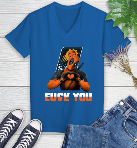 NBA Phoenix Suns Deadpool Love You Fuck You Basketball Sports Women's V-Neck T-Shirt 10