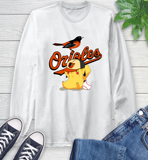MLB Pikachu Baseball Sports Baltimore Orioles Long Sleeve T-Shirt
