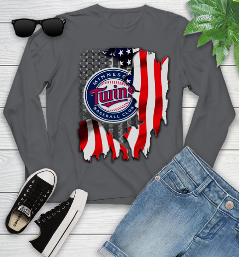 Minnesota Twins MLB Baseball American Flag Youth Long Sleeve 9