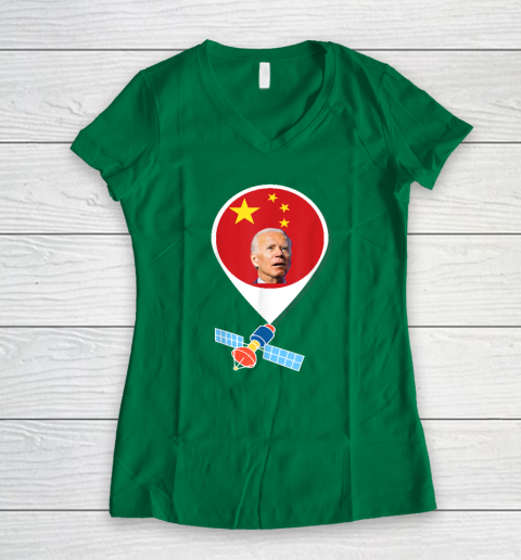Chinese Spy Balloon Funny Surveillance Joe Biden China Flag Women's V-Neck T-Shirt 3