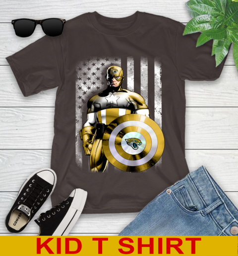 Jacksonville Jaguars NFL Football Captain America Marvel Avengers American Flag Shirt Youth T-Shirt 6