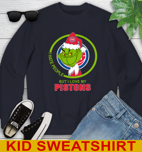 Detroit Pistons NBA Christmas Grinch I Hate People But I Love My Favorite Basketball Team Youth Sweatshirt 3