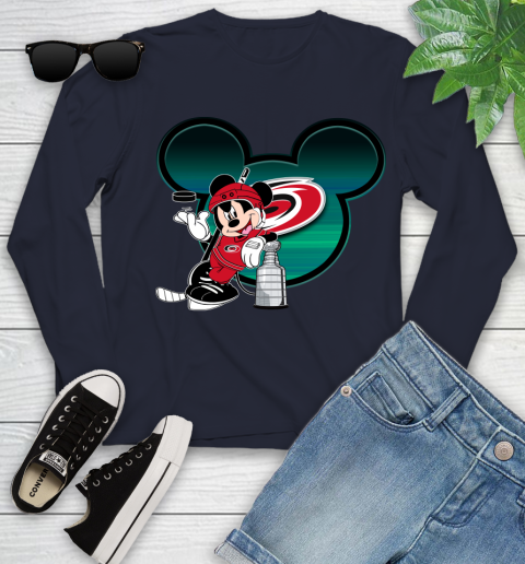 NHL Carolina Hurricanes Stanley Cup Mickey Mouse Disney Hockey T Shirt Youth Long Sleeve 3