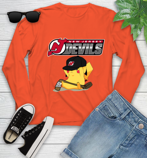 NHL Pikachu Hockey Sports New Jersey Devils Youth Long Sleeve 4