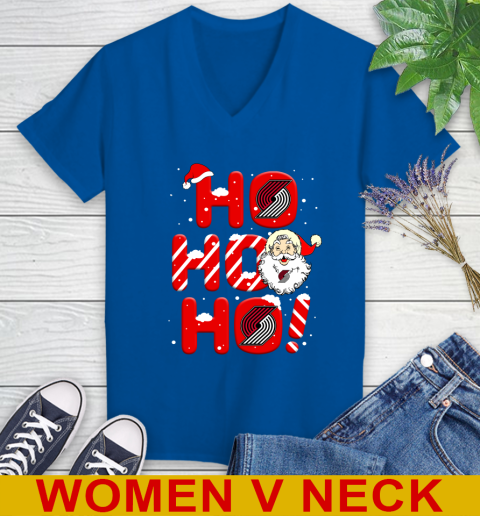 Portland Trail Blazers NBA Basketball Ho Ho Ho Santa Claus Merry Christmas Shirt Women's V-Neck T-Shirt 9