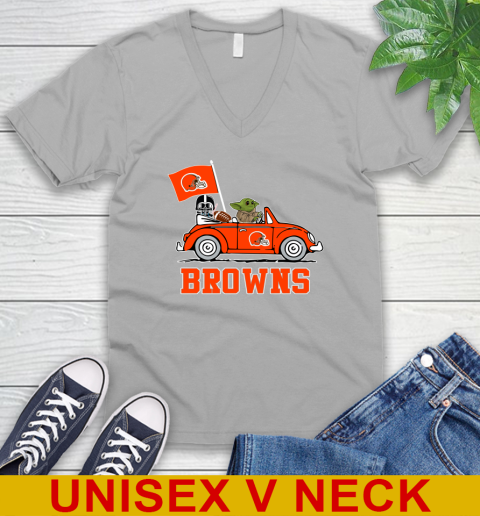NFL Football Cleveland Browns Darth Vader Baby Yoda Driving Star Wars Shirt V-Neck T-Shirt 4