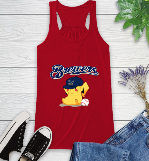 MLB Pikachu Baseball Sports Milwaukee Brewers Racerback Tank 6