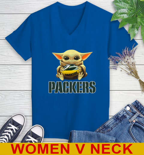 NFL Football Green Bay Packers Baby Yoda Star Wars Shirt Women's V-Neck T-Shirt 11