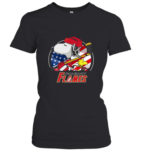 Calgary Flames Ice Hockey Snoopy And Woodstock NHL Women's T-Shirt