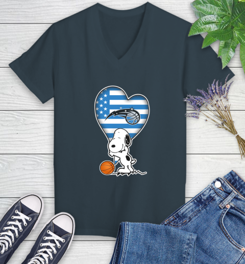Orlando Magic NBA Basketball The Peanuts Movie Adorable Snoopy Women's V-Neck T-Shirt 8