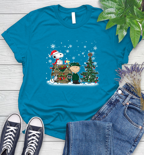 NHL Minnesota Wild Snoopy Charlie Brown Woodstock Christmas Stanley Cup Hockey Women's T-Shirt - Image 11
