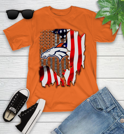 Denver Broncos NFL Football American Flag Youth T Shirt Tee For Sports