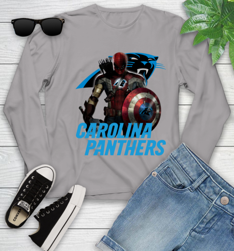 NFL Captain America Thor Spider Man Hawkeye Avengers Endgame Football Carolina Panthers Youth Long Sleeve 5