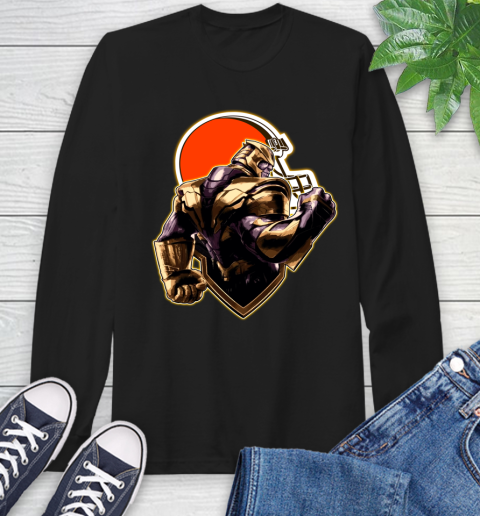 NFL Thanos Avengers Endgame Football Sports Cleveland Browns Long Sleeve T-Shirt 2