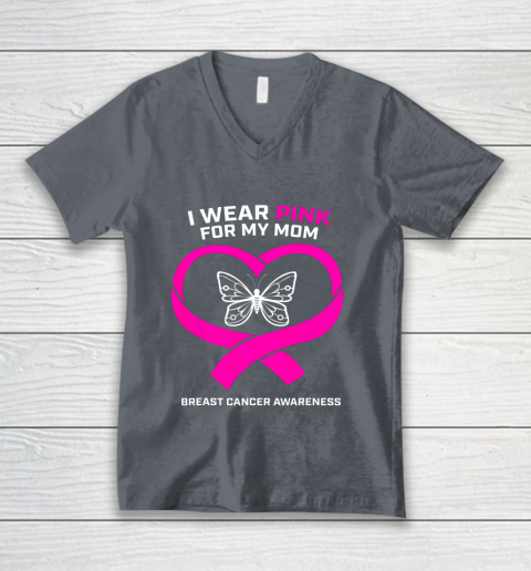 Men Women Kids Wear Pink For My Mom Breast Cancer Awareness V-Neck T-Shirt 4