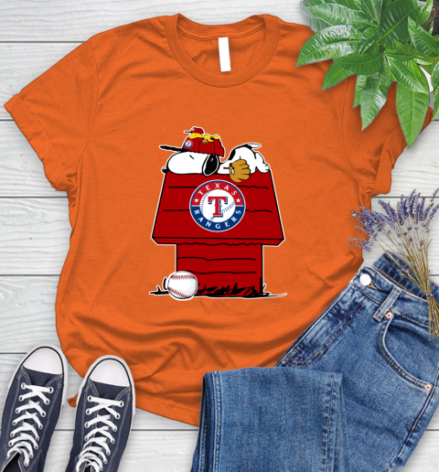 MLB Texas Rangers Snoopy Woodstock The Peanuts Movie Baseball T Shirt Women's T-Shirt 4