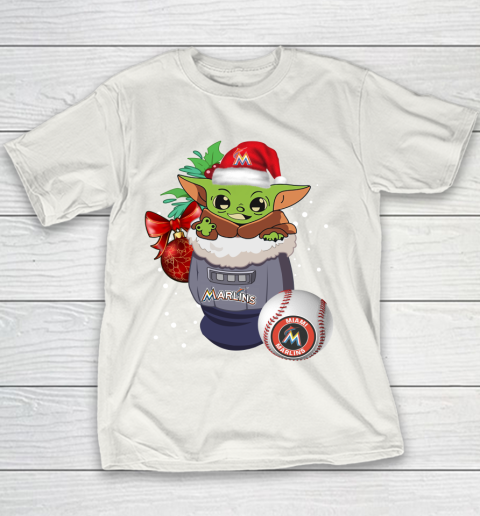 Miami Marlins Christmas Baby Yoda Star Wars Funny Happy MLB Youth T-Shirt 3