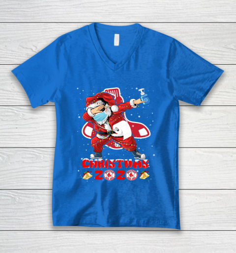 Boston Red Sox Funny Santa Claus Dabbing Christmas 2020 MLB V-Neck T-Shirt 5
