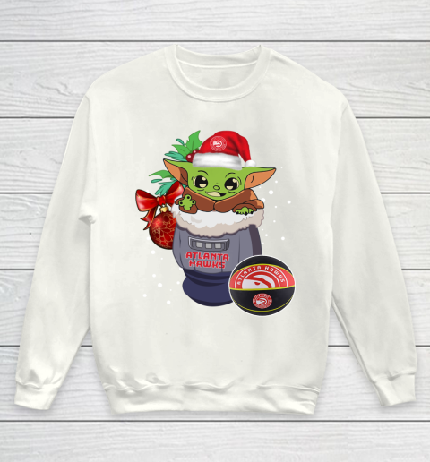 Atlanta Hawks Christmas Baby Yoda Star Wars Funny Happy NBA Youth Sweatshirt 2
