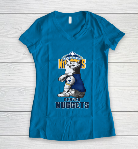 NBA Basketball My Cat Loves Denver Nuggets Women's V-Neck T-Shirt 5