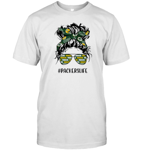 Packers Life Green Bay Packers Messy Bun Girl With Headband And Glasses for Football Lover T-Shirt