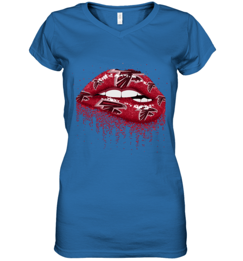 Biting Glossy Lips Sexy Atlanta Falcons NFL Football Women's V-Neck T-Shirt