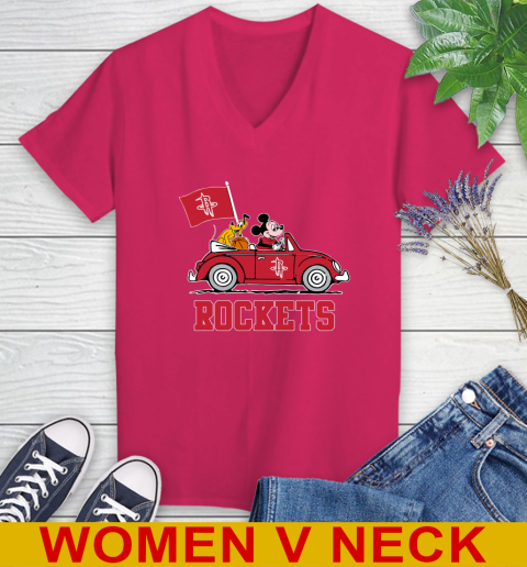 NBA Basketball Houston Rockets Pluto Mickey Driving Disney Shirt Women's V-Neck T-Shirt 10