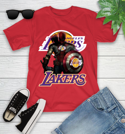 Los Angeles Lakers NBA Basketball Captain America Thor Spider Man Hawkeye Avengers Youth T-Shirt 10