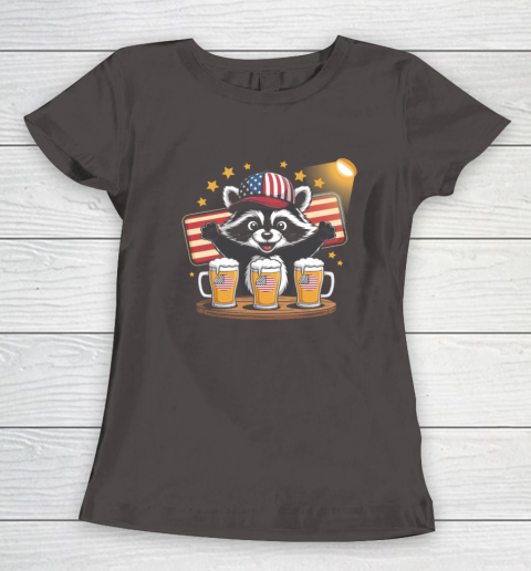 Raccoon red white and brew Funny Independence Day 4th of July Women's T-Shirt 5
