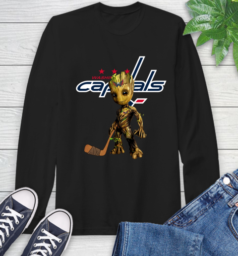 Washington Capitals NHL Hockey Groot Marvel Guardians Of The Galaxy Long Sleeve T-Shirt 2