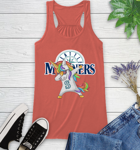 Seattle Mariners MLB Baseball Funny Unicorn Dabbing Sports Racerback Tank 4