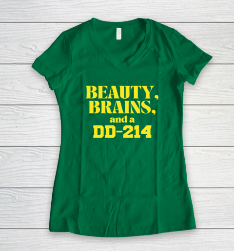 Beauty Brains And A DD-214 Women's V-Neck T-Shirt 3