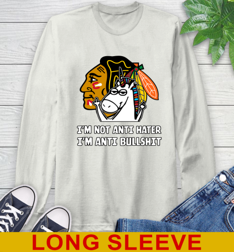 Chicago Blackhawks NHL Hockey Unicorn I'm Not Anti Hater I'm Anti Bullshit Long Sleeve T-Shirt 12