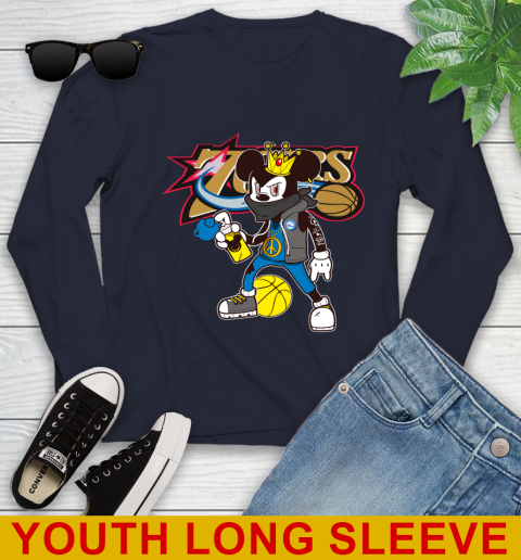 Philadelphia 76ers NBA Basketball Mickey Peace Sign Sports Youth Long Sleeve 3
