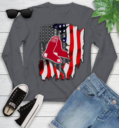 Boston Red Sox MLB Baseball American Flag Youth Long Sleeve 9
