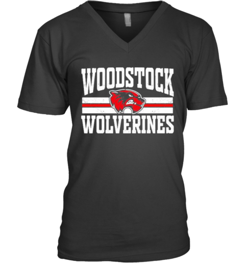 Woodstock High School Wolverines Logo V-Neck T-Shirt