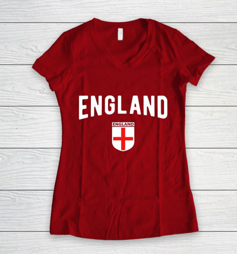 England Soccer Jersey 2021 2022 Football Team Women's V-Neck T-Shirt 8
