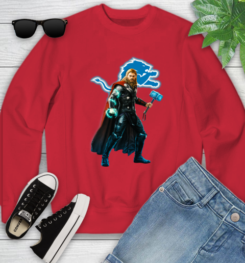 NFL Thor Avengers Endgame Football Detroit Lions Youth Sweatshirt 9