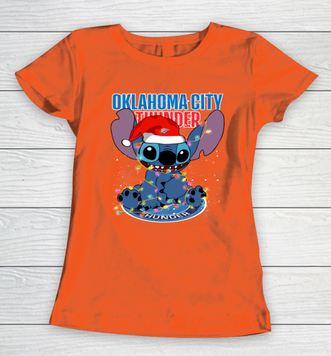 Oklahoma City Thunder NBA noel stitch Basketball Christmas Women's T-Shirt 2