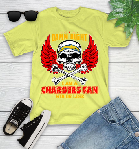 NFL Damn Right I Am A Los Angeles Chargers Win Or Lose Skull Football Sports Youth T-Shirt 10
