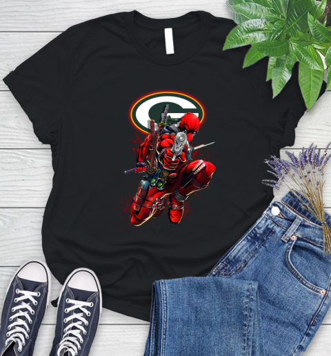 NFL Deadpool Marvel Comics Sports Football Green Bay Packers Women's T-Shirt 2
