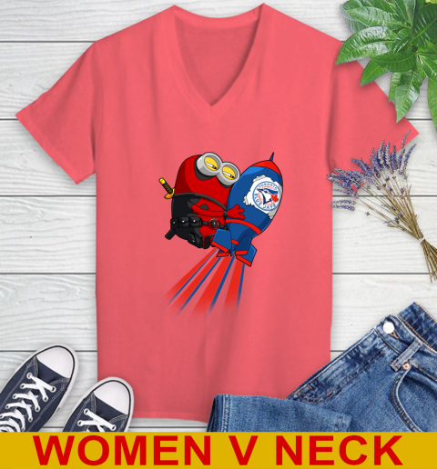 MLB Baseball Toronto Blue Jays Deadpool Minion Marvel Shirt Women's V-Neck T-Shirt 6