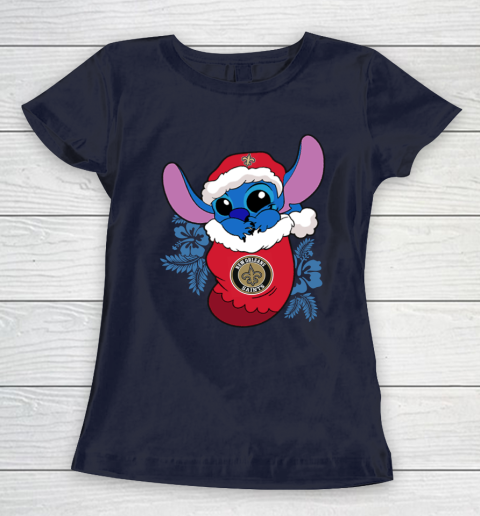 New Orleans Saints Christmas Stitch In The Sock Funny Disney NFL Women's T-Shirt 4