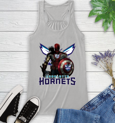 Charlotte Hornets NBA Basketball Captain America Thor Spider Man Hawkeye Avengers Racerback Tank