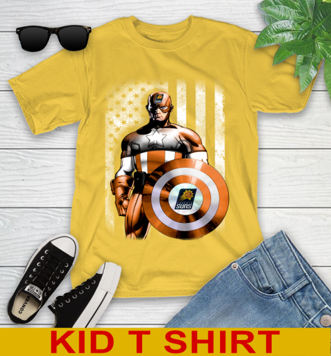Phoenix Suns NBA Basketball Captain America Marvel Avengers American Flag Shirt Youth T-Shirt 9