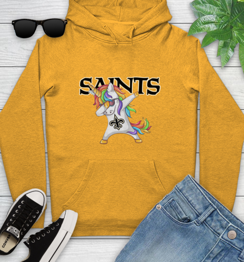 New Orleans Saints NFL Football Funny Unicorn Dabbing Sports Youth Hoodie - Image 4