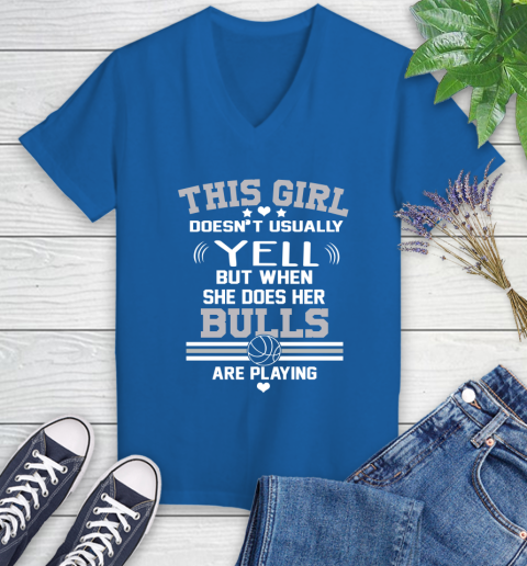 Chicago Bulls NBA Basketball I Yell When My Team Is Playing Women's V-Neck T-Shirt 10