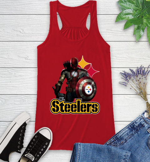 NFL Captain America Thor Spider Man Hawkeye Avengers Endgame Football Pittsburgh Steelers Racerback Tank 6